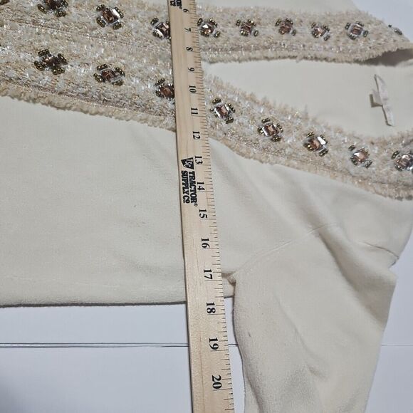 Boston Proper Cream Knit Embellished Cardigan With Beads, Size Med Eclectic Glam - Picture 6 of 13
